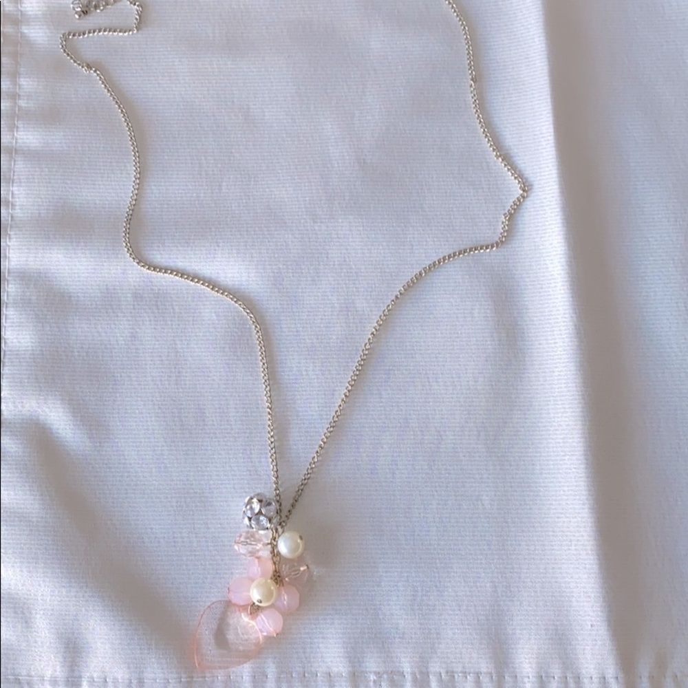 Pink and silver heart opera length necklace - Picture 2 of 4